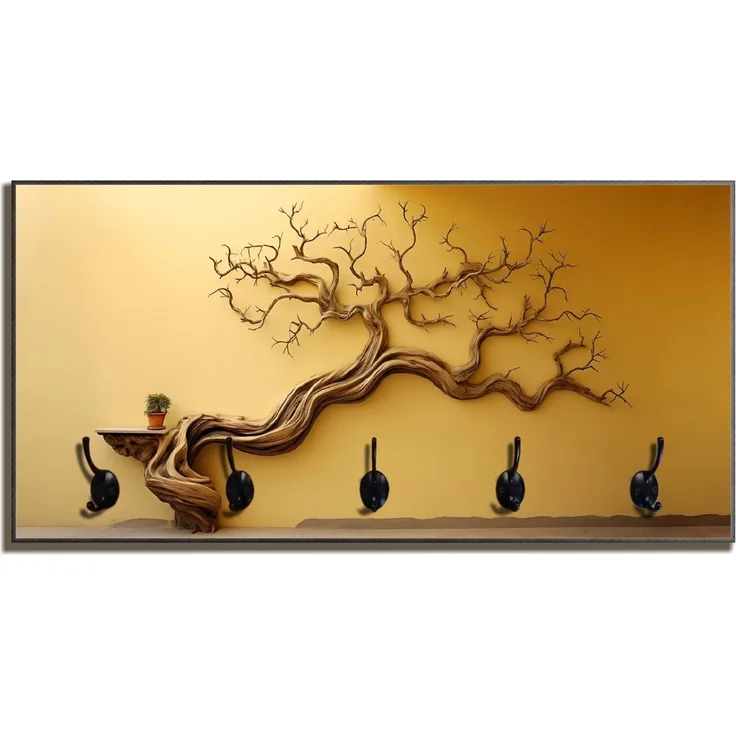 Wallario Garderobenpaneel Lebensbaum Skulptur (1-teilig, inkl. Haken und Befestigung), 80x40cmHolz