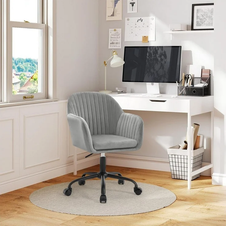 Woltu Schreibtischstuhl, Homeoffice Stuhl mit Rollen, Schminkstuhl höhenverstellbar – Bild 2