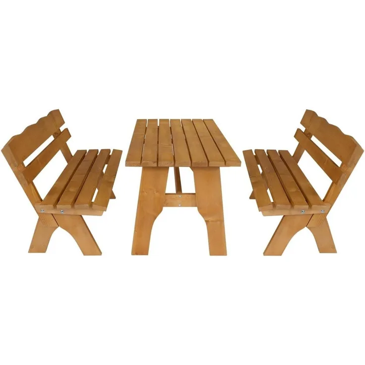 Gartengarnitur Sitzgruppe Tisch Bank 3teilig aus Kiefernholz massiv hellbraun 120 cm