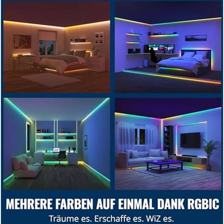 WiZ RGBIC LED Lightstrip - 20 m, 16 Mio. Farben + Weißtöne, WLAN, Sprach- / App-Steuerung, Google Home, Alexa, HomeKit – Bild 3
