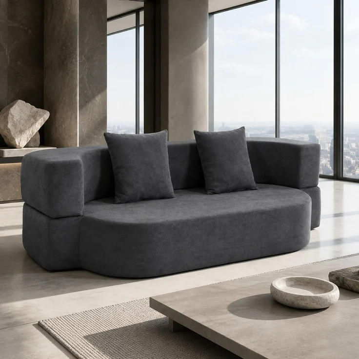 Schlafsofa mit Chenille-Optik & Klappfunktion, 190x80x60 cm, Dunkelgrau – Bild 1