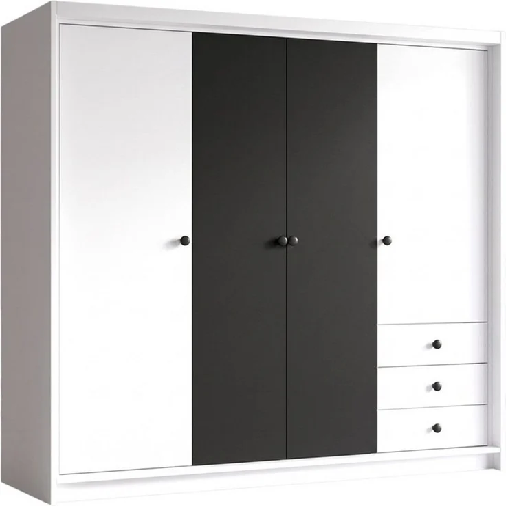 A&J MöbelLand GmbH Drehtürenschrank FALKEN– viertüriger Kleiderschrank 200 cm (Geräumiger viertüriger Kleiderschrank mit Schubladen. Geräumiger Schrank mit einer Breite von 200 cm und Schubladen, ideal zur Aufbewahrung von Kleidung und Accessoires. Vie... – Bild 1
