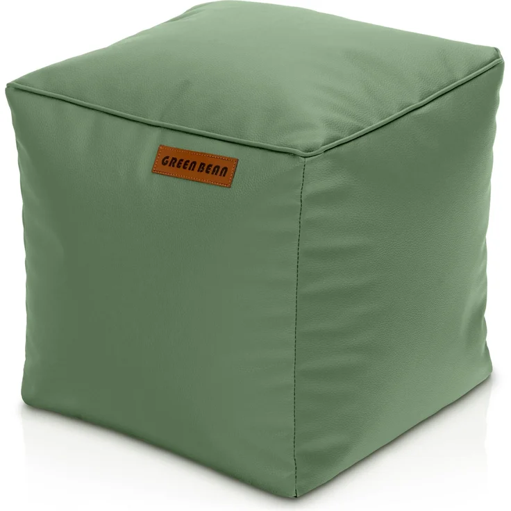 Green Bean® Sitzhocker aus Kunstleder - Pouf mit EPS Perlen Füllung - 40 x 40 cm - perfekte Ergänzung zum Sitzsack - Hellgrau-Grün – Bild 1