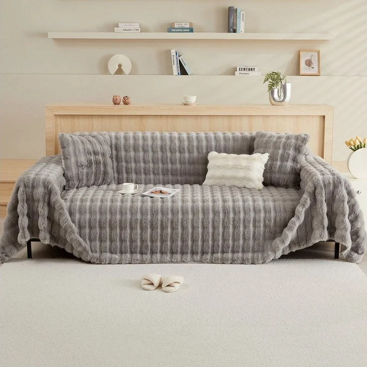 Sunicol Sofabezug Plüsch Dick Sofa Sitzkissenbezug, Couchbezug, Antirutsch, Winter Warme, Superweiche SofaÜberwurf aus Kunstpelz für Wohnzimmer – Bild 4