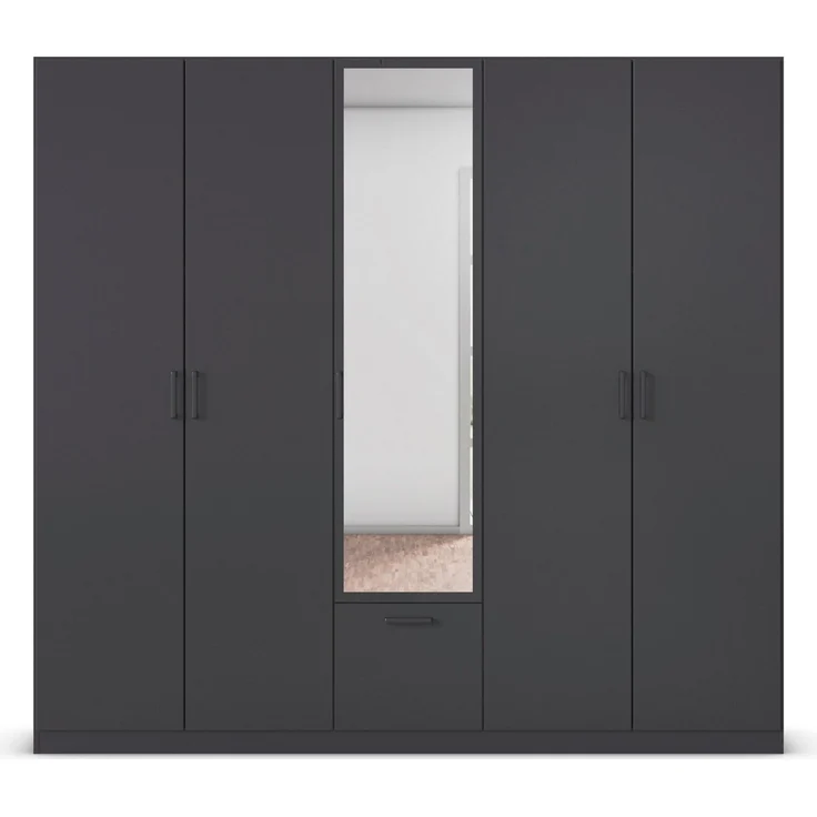 rauch Drehtürenschrank Kleiderschrank Schrank Garderobe Wäscheschrank BARI mit Spiegel mit Schubasten mittig, moderner Griff in Graumetallic MADE IN GERMANY – Bild 3