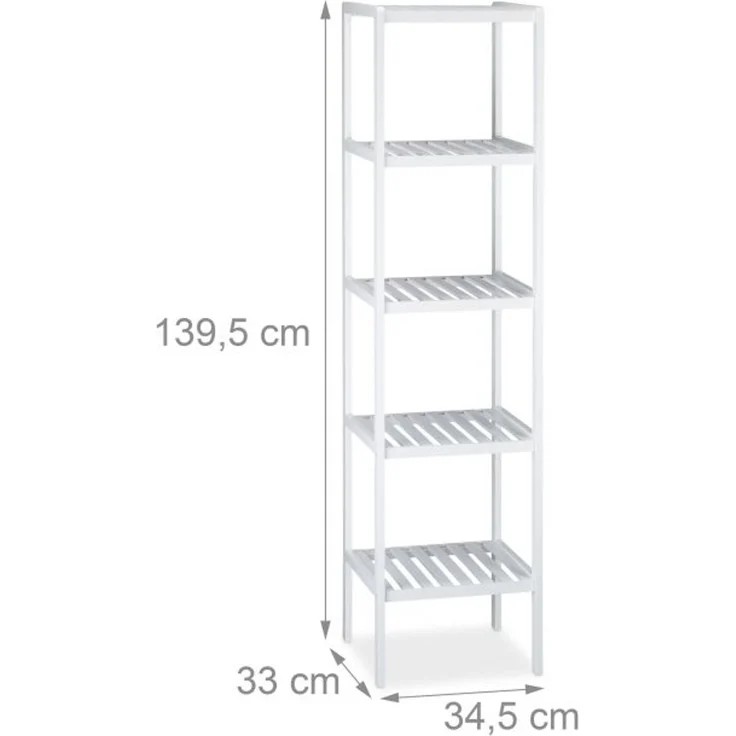 Relaxdays Badregal mit 5 Ablagen, 2 Stück, Bambus weiß, 34,5 x 33 x 139,5 cm – Bild 4