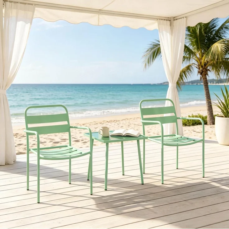 Garten-Bistro-Set mit Glasplatte und verstellbaren Gleitern, 82x58x55 cm, Grün – Bild 1