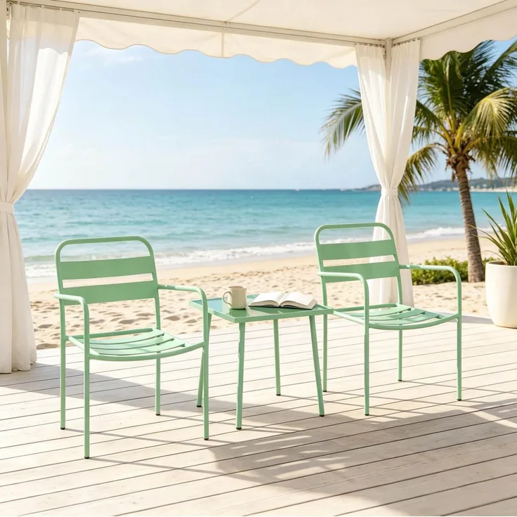Garten-Bistro-Set mit Glasplatte und verstellbaren Gleitern, 82x58x55 cm, Grün