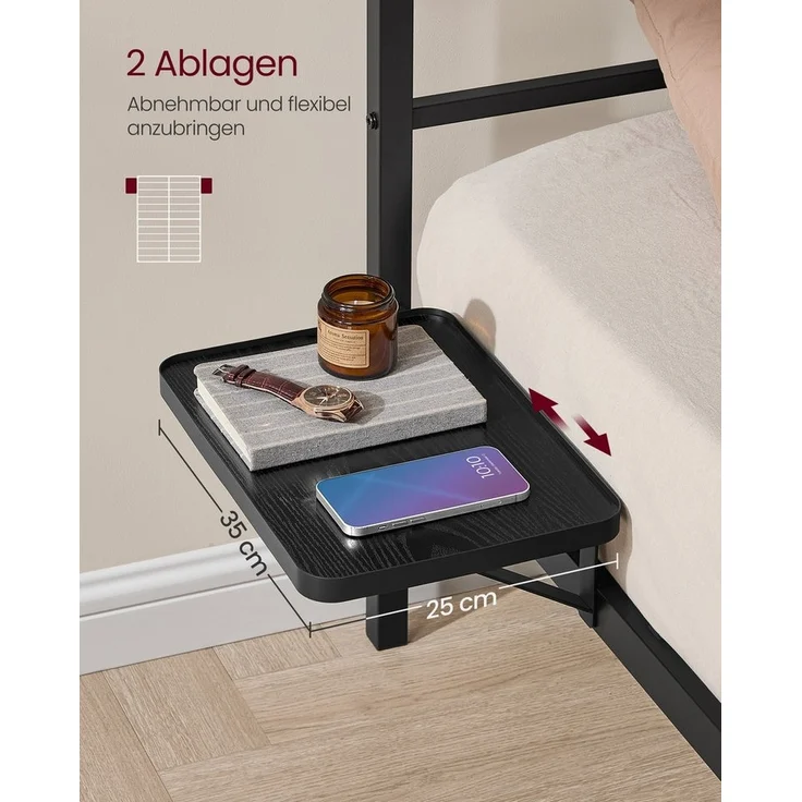 VASAGLE Doppelbettgestell, Bett, 160 x 200 cm, Metallbett, Bettrahmen, mit Kopfteil, modern, mit Aufbewahrungsregalen, Gästebett – Bild 2