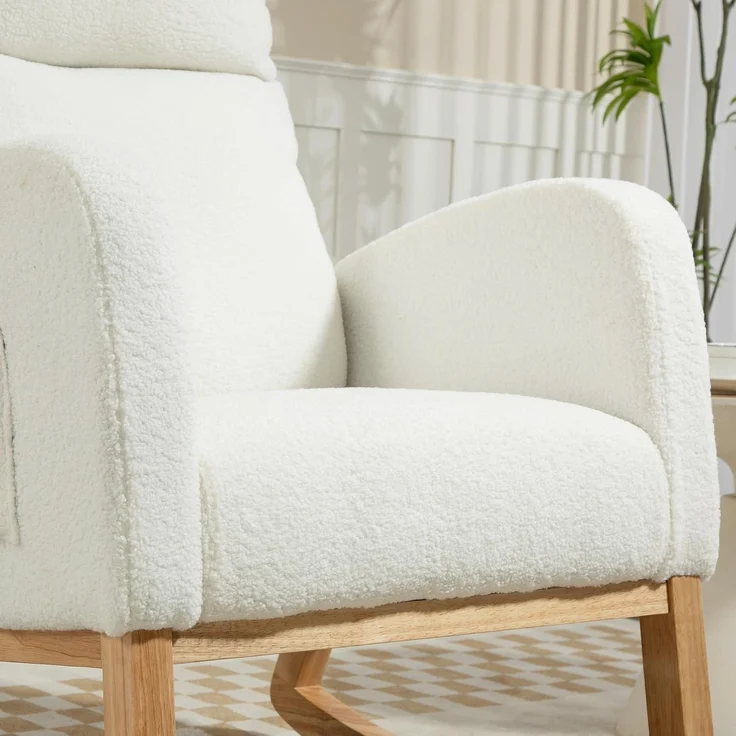 HOMCOM Schaukelstuhl mit Samtoptik (Schwingsessel, 1 St), bis 120 kg belastbar, für Schlafzimmer, Wohnzimmer, Cremeweiß – Bild 9