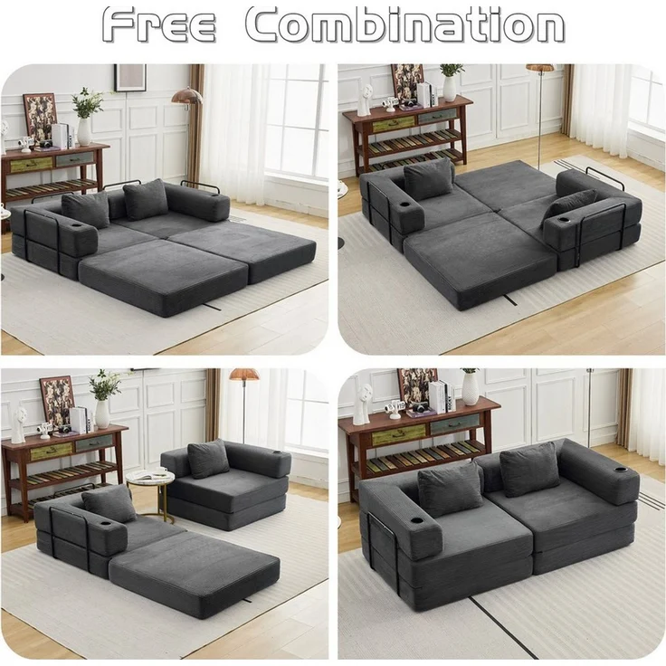 Sinaopus Sofa Sofas Wohnzimmer, Schlafsofa aus Cord mit Bettfunktion, Faltbares Bodensofa mit Liegefunktion für kleine Räume – Bild 3