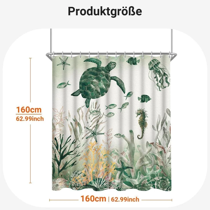 Duschvorhang 240x200cm Meeresschildkröte Antischimmel Textil Ösen Badewanne – Bild 2