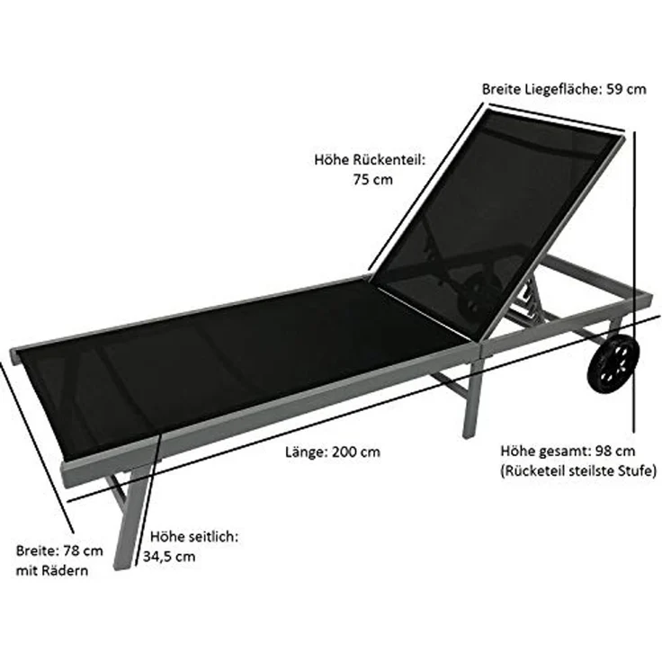 DEGAMO OSTIA Rollenliege, Aluminium + Kunstgewebe, silbergrau/schwarz, 200cm – Bild 6