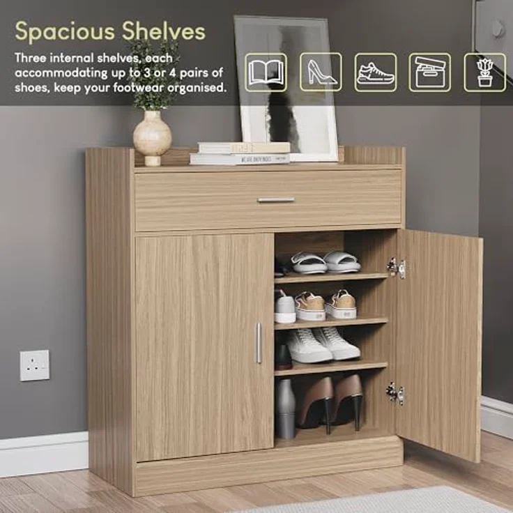 Vida Designs Dalby 2 Tür 1 Schublade Schuhschrank Aufbewahrung Organisieren Organizer Schuhwerk Ständer Gestell Gerüst Sideboard Holz Möbelstück Eiche – Bild 7