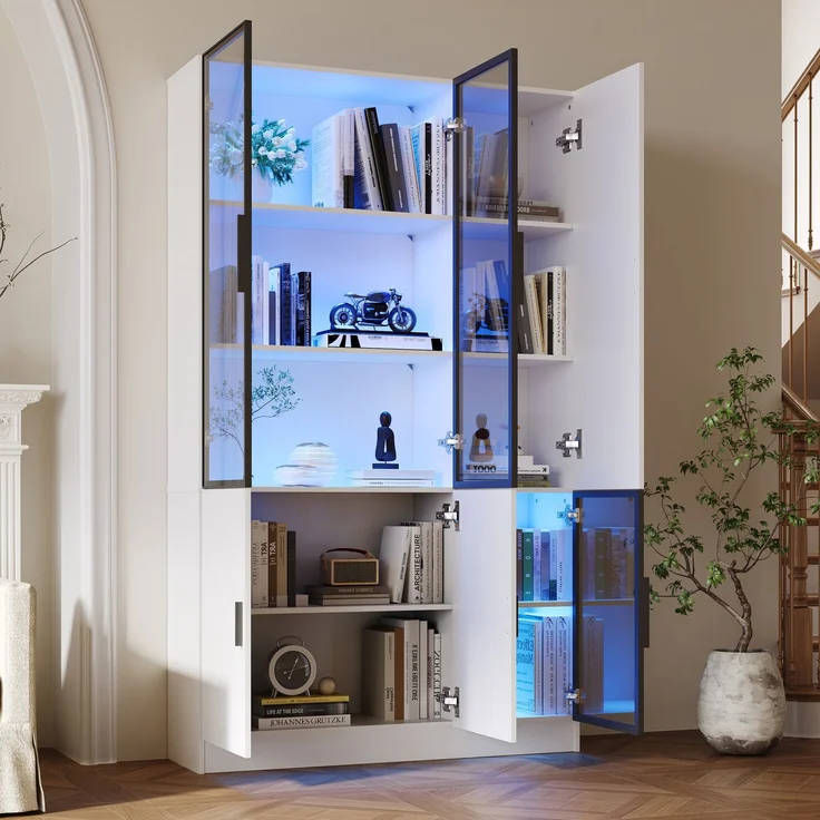 ZUBALIYA Schrank mit LED-Beleuchtung in Weiß, ideale Lösung für kleine Räume, robuste Verarbeitung, langlebige Materialien, einfache Selbstmontage, mit verständlicher Aufbauanleitung, si. (Modell 2) – Bild 4