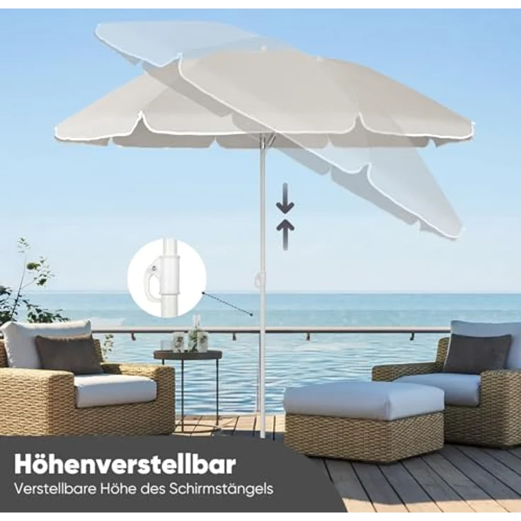 Sekey Sonnenschirm Ø 180 cm Balkonschirm Rund Strandschirm Sonnenschirm mit Schutzhülle, LxB: 180x180 cm, Neigungswinkel verstellbar, Höhe verstellbar, mit Tragetasche – Bild 7