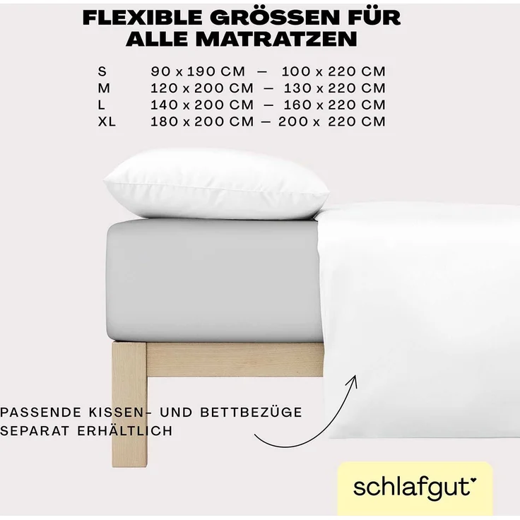 Schlafgut 'Easy' Spannbettlaken, MADE IN GREEN by OEKO-TEX®, Gummizug: rundum, Jersey Elasthan, Grey Light, XL 180x200cm - 200x220cm – Bild 4