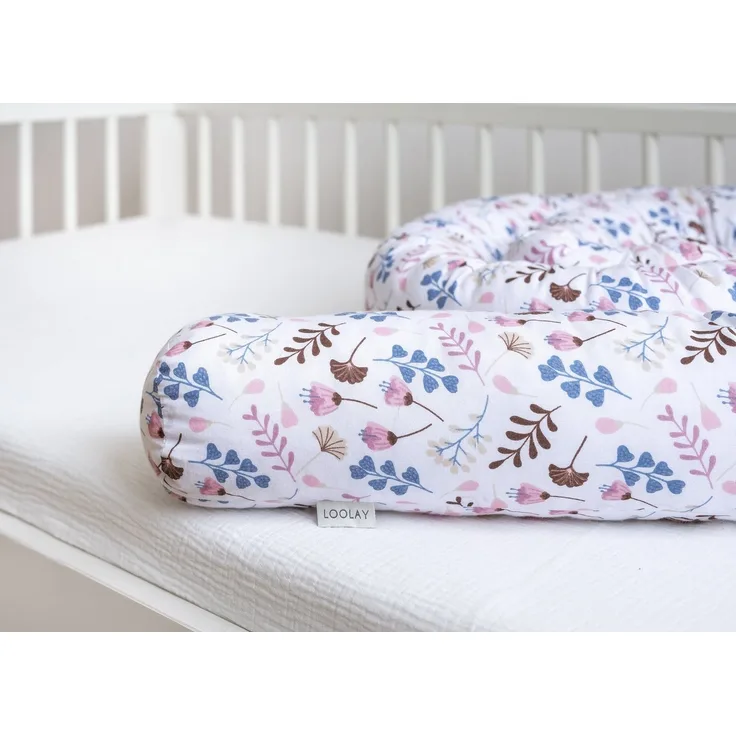 Loolay Nestchenschlange ROSA Blumen BIO-Baumwolle Multifunktion PREMIUM Bettschlange Schlange, (Bettumrandung Krabbeldecke Babybett Umrandung Schlange Bett Kopfschutz, Zierkissen Bettrolle Dekokissen Zugluftstopper - Super GESCHENK)