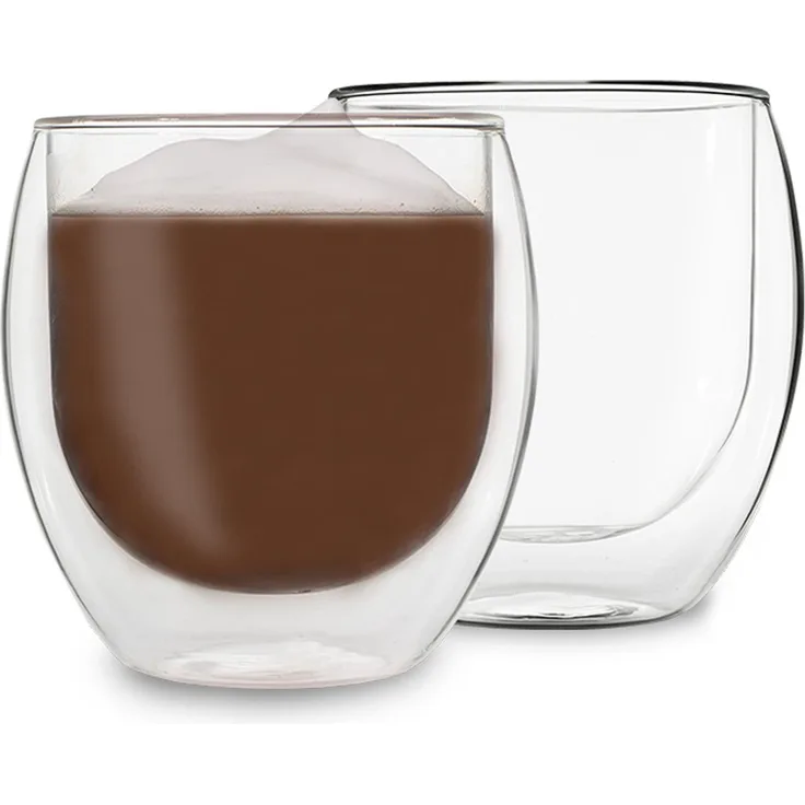 DUOS Jumbo doppelwandiges Glas 410 ml Thermofunktion Edelstahl-Löffel Transparent