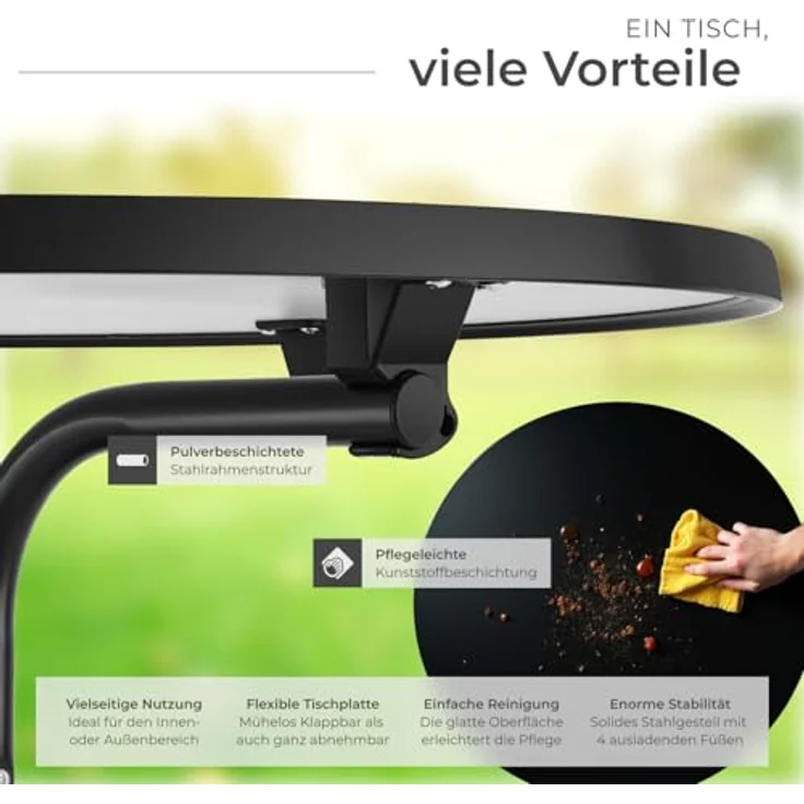 tectake® Gastro 2er Set Stehtisch klappbar, Bistrotisch mit Husse, Tisch Ø80cm, Stehtisch mit MDF-Tischplatte, Gartentisch klappbar, Klapptisch, rund, Stahlgestell, stabil, robust - schwarz, 2er Set – Bild 9