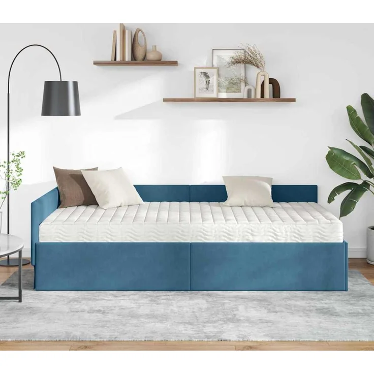 vidaXL Eckbettgestell mit Matratze Sonstiges 2 pcs Blau Samt 3393633 – Bild 3
