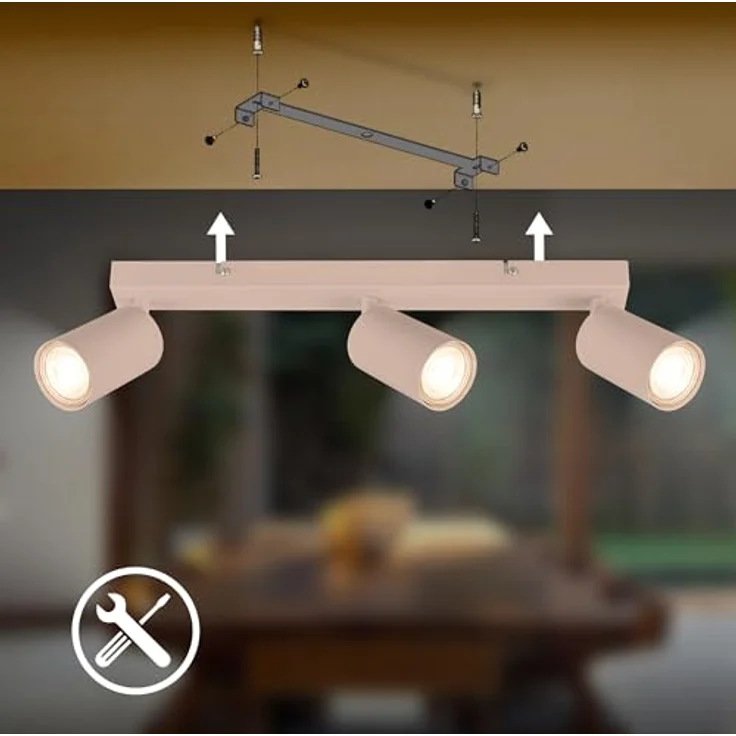 BRILONER - Deckenlampe schwenkbar, GU10 Fassung, max. 9 W, Deckenleuchte, Lampe, Wohnzimmerlampe, Schlafzimmerlampe, Küchenlampe, Deckenstrahler, Deckenbeleuchtung, Flurlampe, 44 cm, Beige – Bild 6