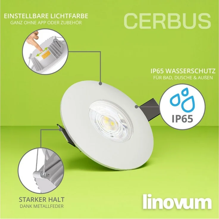 linovum LED Außen-Deckenleuchte CERBUS Einbauspot Bad IP65 einstellbare Lichtfarben warm neutral kalt, Neutralweiß, Warmweiß, Tageslichtweiß – Bild 3