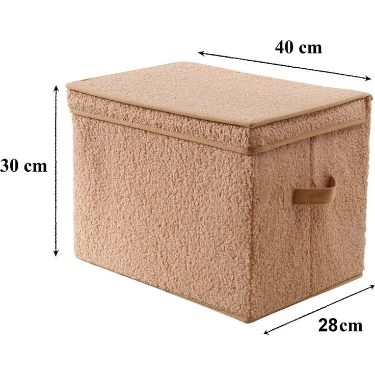 Calicosy Hohe Aufbewahrungsbox mit Deckel aus Bouclé-Stoff in Beige - H30 cm - Beige – Bild 4