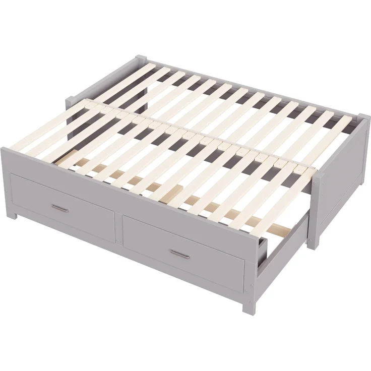 ZUBALIYA Tagesbett 90/180 × 190 cm, Holz, Ausziehbett, Schubladen, Lattenrost, Grau – Bild 16