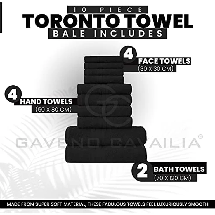 Lions Familien-Handtücher, 10-teiliges-Set, 100 % ägyptische Baumwolle, 4 x Gesicht, 4 x Hand, 2 x Badetuch, Premium Qualität, hoch wasserabsorbierendes Badzubehör, maschinenwaschbar, schwarz, 544647 – Bild 4