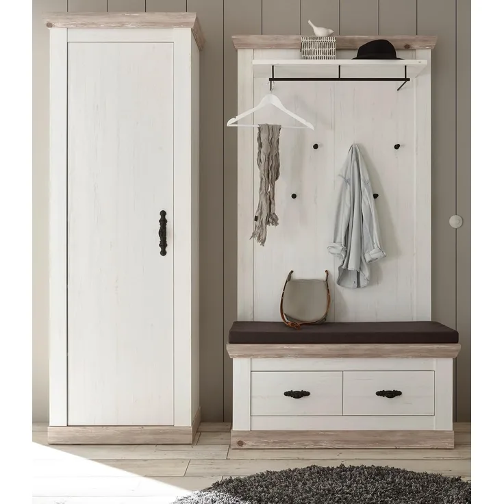 Garderobenkombination Rovola in Pinie weiß Set 3-tlg. 190 x 201 cm