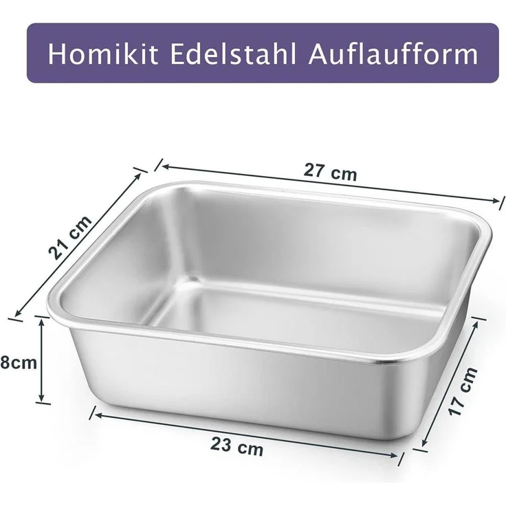 Homikit Edelstahl Auflaufform Set Rechteckig Kuchenform 27x21x8cm – Bild 2