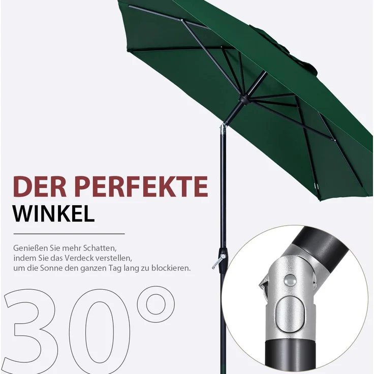 Sekey Sonnenschirm mit Kurbel und UV50+, knickbar, Aluminium grün, 200 × 300 cm – Bild 6