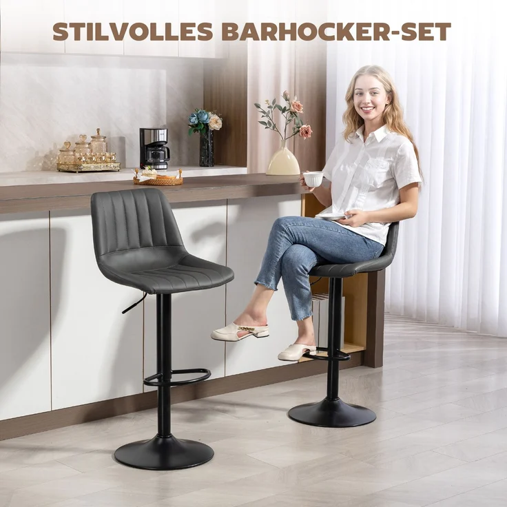 Barhocker 2er-Set im Retrodesign, mit Fußstütze, höhenverstellbar, 43 cm x 49,5 cm x 111 cm--Dunkelgrau--111x49.5x43cm--YOUDENOVA – Bild 6