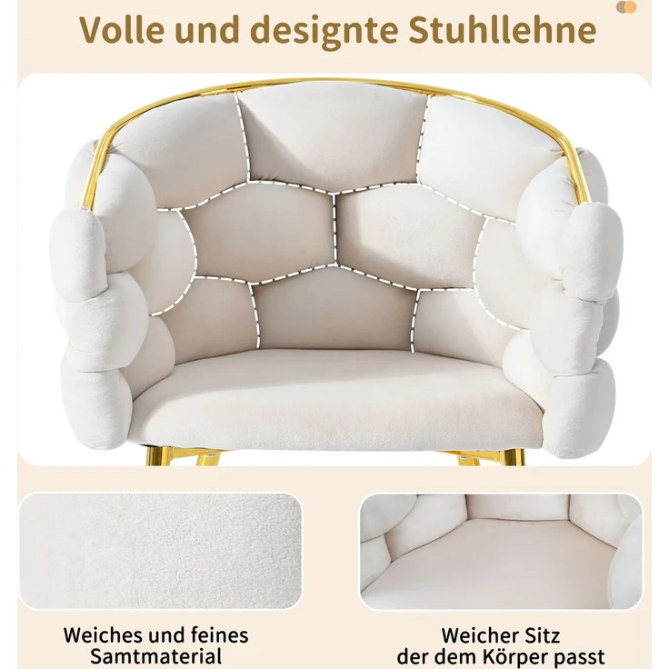 Samtstuhl Beige mit Gold-Rückengestell, gepolsterte Rückenlehne, verstellbare Vorderbeinstützen – Bild 6