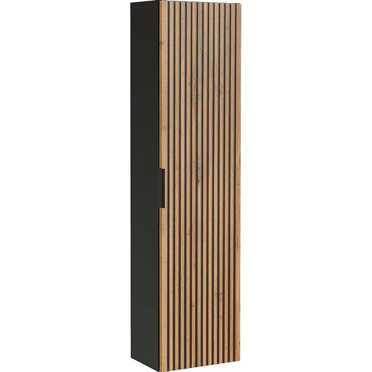 Vente-unique - MADELA Badezimmersäule und -regal Holz, Platte SchwarzBeige - B 25 cm x H 140 cm x L 35 cm – Bild 3