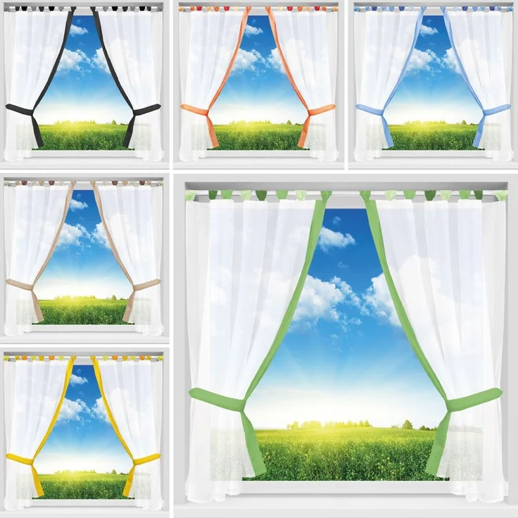 Gardinenset Skyline Schlaufenschal im Landhausstil Küchengardine Raffband, klassisch und modern in vielen Ausführungen erhältlich (grün - apfelgrün / 140 x 120cm) – Bild 4
