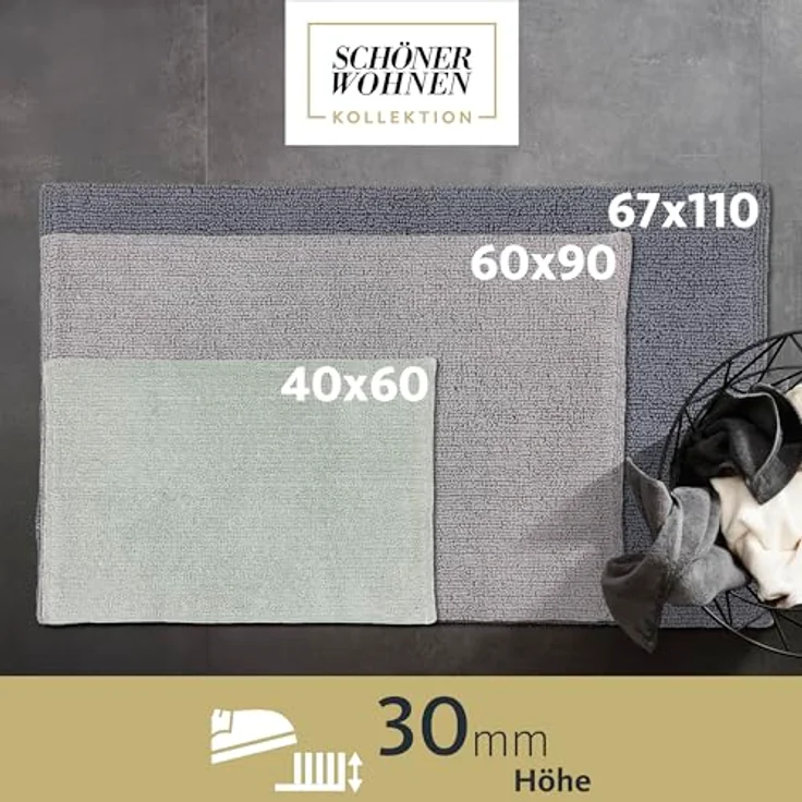 SCHÖNER WOHNEN-Kollektion Badematte Bahamas Uni, Höhe 30 mm, fußbodenheizungsgeeignet, Baumwolle, rechteckig, beidseitig verwendbar – Bild 5