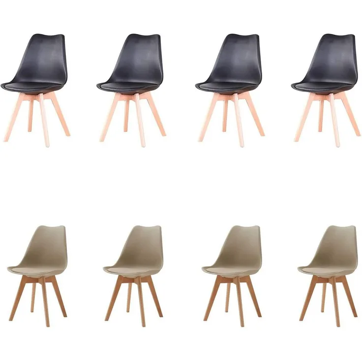 Esszimmerstuhl 8erSet Massivholzbeine 8 Stühle Schwarz+beige