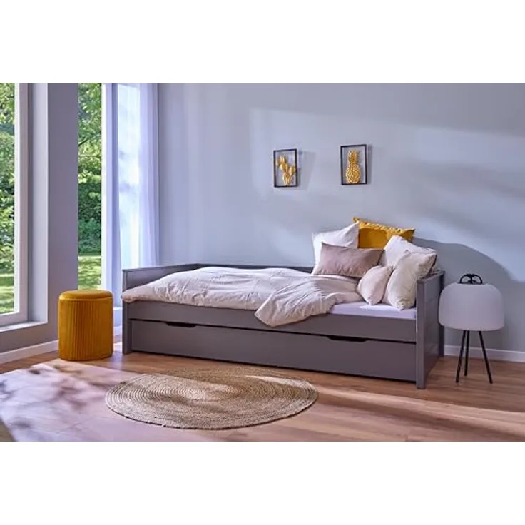 Ebuy24 Dream Bett, 90 x 200 cm, ausziehbar, Weiß mit Lattenrost, MDF-Basis, ohne Matratze und Kissen