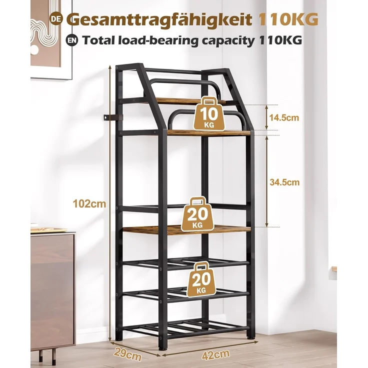 Yorbay Weinregal aus Holz &Metal,Weinregal Stehend mit Flaschenablage, 6-stufiges, Barregal für Whisky und Spirituosen, zur Präsentation – Bild 2