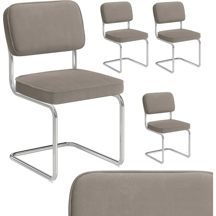 skølm 'Thund' Esszimmerstühle 4er Set, macchiato, Polsterstuhl aus Cord mit verchromten Metallgestell, Schwingstuhl bis 120 kg belastbar – Bild 1