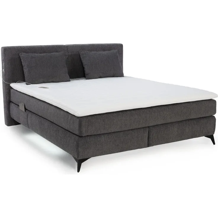 Boxspringbett 180x200 H3 Federkernmatratzen Bonell Topper in Chenille Dunkelgrau