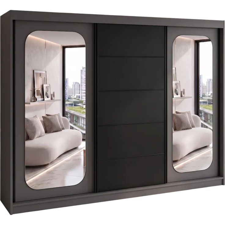 BELANO Schwebetürenschrank 200 cm mit Spiegel – Kleiderschrank mit Schiebetüren, Innenausstattung: Premium – Bild 1