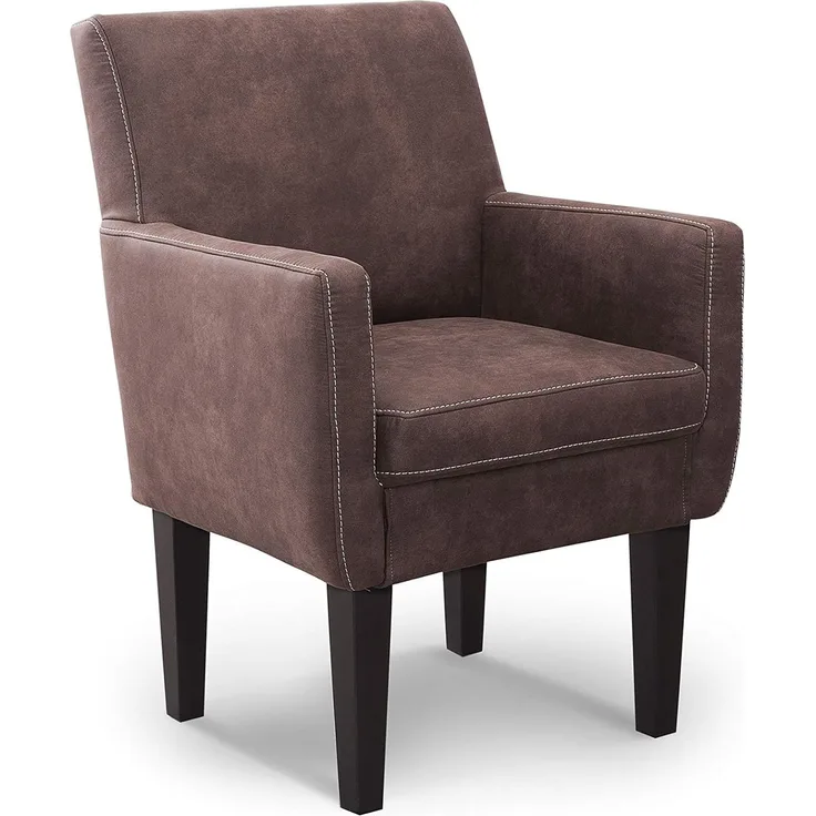 CAVADORE Diningsessel Malm / Polstersessel für Küche oder Esszimmer in Lederoptik / Mit Kontrastnaht / Passend zur Küchengarnitur Malm / 66 x 96 x 71 / Mikrofaser: braun