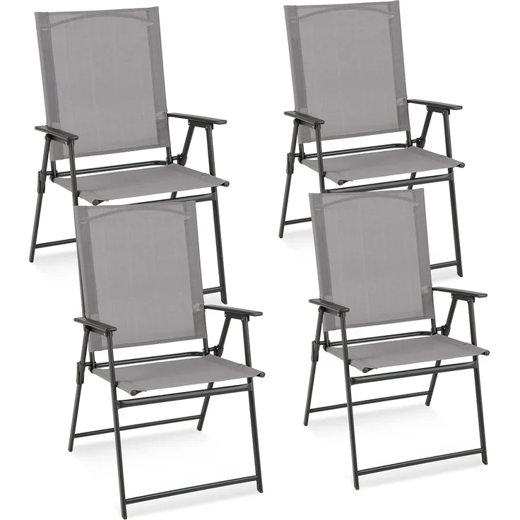 COSTWAY 4er Set Gartenstühle, Hochlehner Klappstühle mit wetterfestem Stoff, Balkonstühle mit Armlehnen, Terrassenstühle bis 150 kg belastbar, für Garten, Terrasse, Balkon, Grau – Bild 1