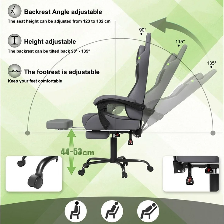 FIVMEN Gaming-Stuhl Racing Ergonomischer Computer-Bürostuhl mit Massage-Lendenkissen, Ausziehbarer Fußstütze Lordosenstütze Kopfstütze, höhenverstellbarer – Bild 4