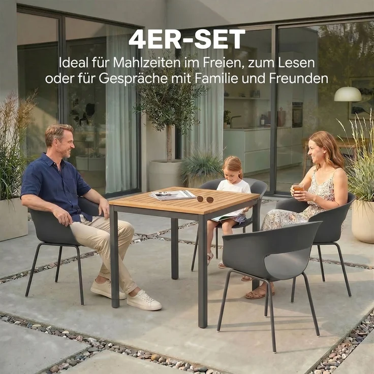 MELAYR, Gartenstühle 4er Set ergonomisch Balkonstühle mit Ausschnittdesign Armlehne, 61 x 51 x 74 cm, Dunkelgrau – Bild 6