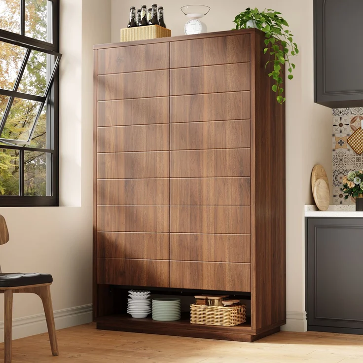 Küchenhochschrank 100 x 40 x 162,5 cm aus MDF und Metall, dunkelbraune Holzoptik, Push-to-Open – Bild 3