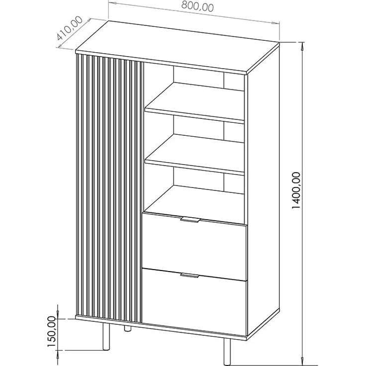 Lomadox Highboard NADOR-132, in Kaschmir, goldfarbene Metallgriffe und -füße – Bild 3